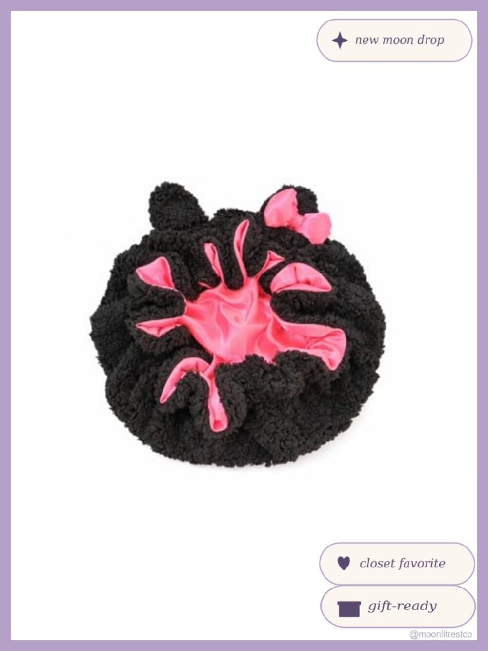 Cat Eared Satin Lined Hair Bonnet Teddy Fleece Exterior Sleep Cap